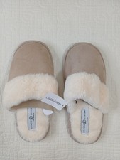 Chinese Laundry Women Faux Fur Lined Slippers Beige Tan Cozy Indoor Size M/L New