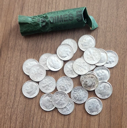 1961 D Roosevelt Silver Dime 1/2 Roll, 25 Coins, UNC, Pulled from US Mint Bag