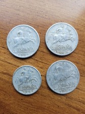 Espana Diez 10 centimos (3) & Cinco 5 centimos (1) coins / Aluminum / 1941-45-53