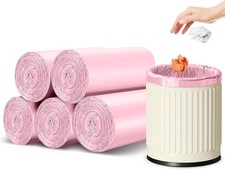 5 Rolls Small Trash Garbage Bags, 2.6 Gallon Strengthen Pink