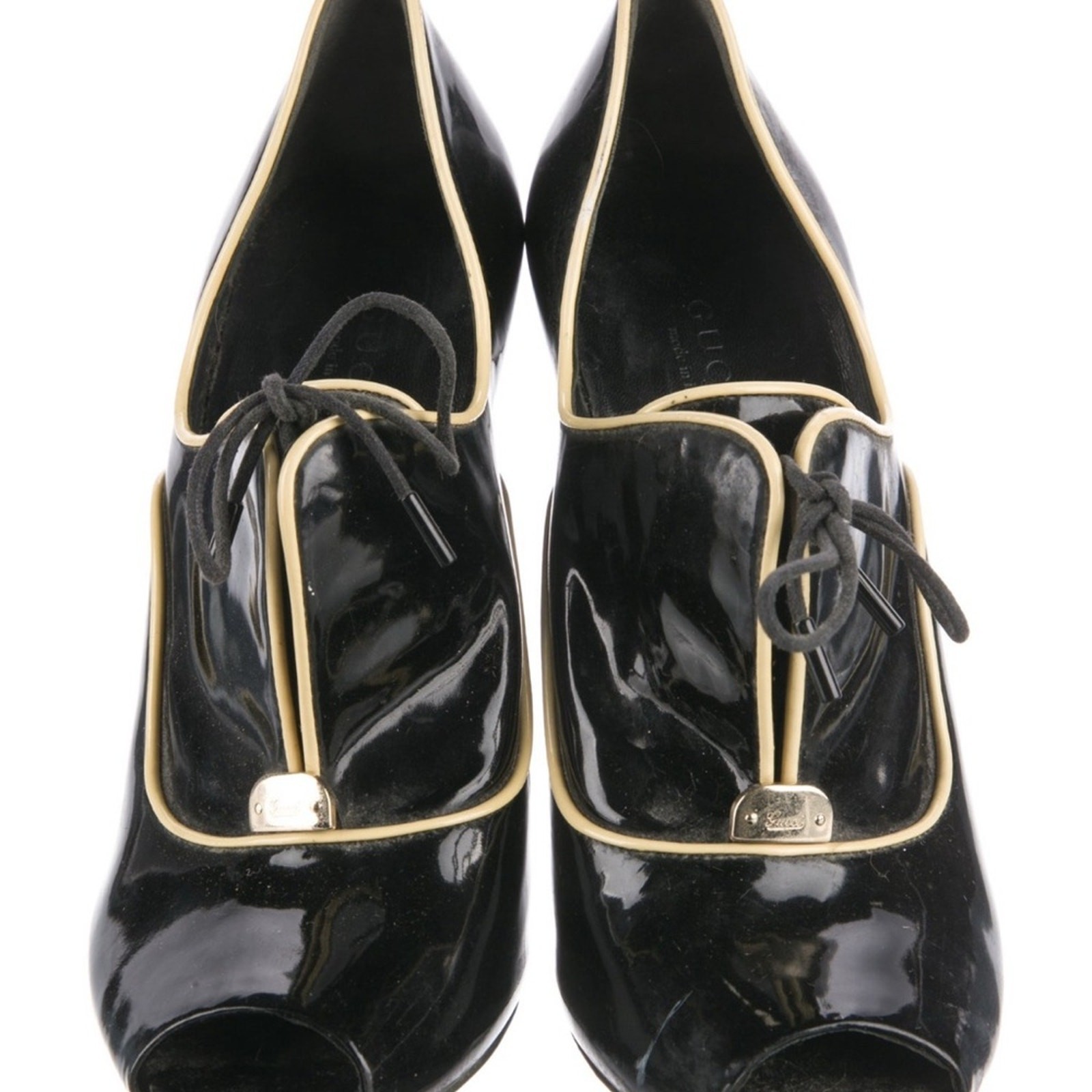 Gucci Black Patent Leather Bootie Stiletto Shoe Heels Size 7 thumbnail 2