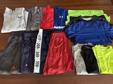 LOT of Boys Athletic Clothes Shirts 1/4 Zips Shorts 14 Pc Nike UA Adidas M/L
