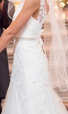 David's Bridal Rhinestone Ribbon Waist Tie Belt, Sparkling Crystal Glass Pearls