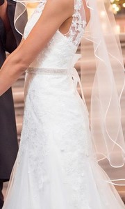 David's Bridal Rhinestone Ribbon Waist Tie Belt, Sparkling Crystal Glass Pearls