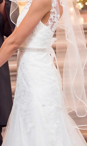 David's Bridal Rhinestone Ribbon Waist Tie Belt, Sparkling Crystal Glass Pearls 
