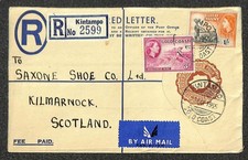 GOLD COAST H&G 13 153 & 156 STAMPS KINTAMPO TO SCOTLAND REGISTERED COVER 1955