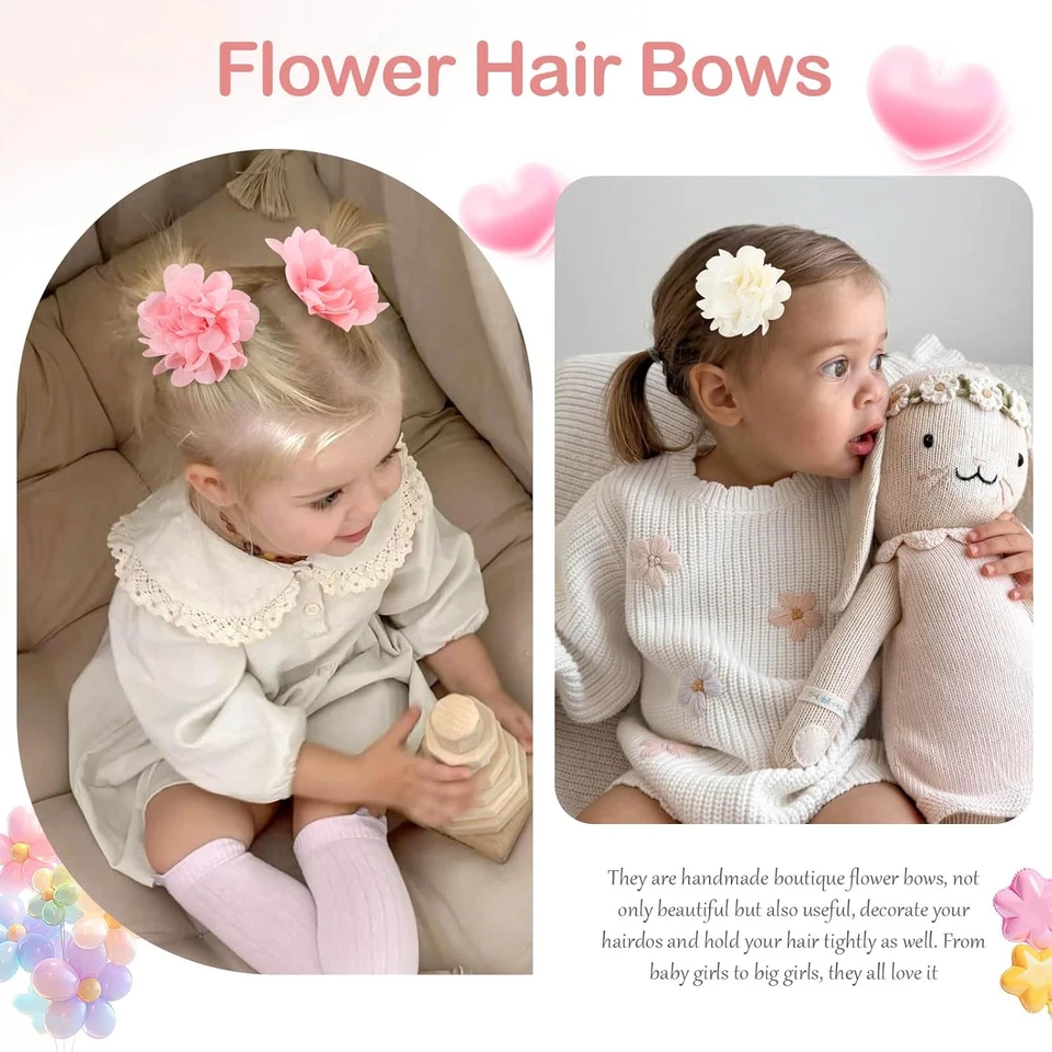 40Pcs 2» цветок Baby волосы банты зажимы, шифоновое цветок крошечные заколки тонкий Baby H - Изображение 4 из 4
