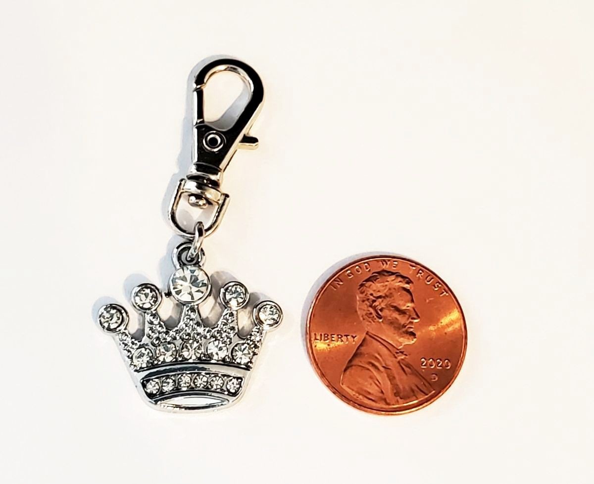 CROWN CHARM PRINCESS QUEEN DOG CAT COLLAR JEWELRY / ZIPPER PULL BAG PURSE WALLET