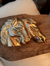 Doreen Ryan Two Horse Head Buckle Signed Gold Tone Vintage 1993 LARGE