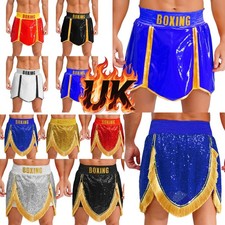 UK Mens Shiny Muay Thai Shorts Boxing Metallic Kickboxing Competitions Shorts