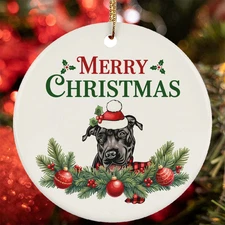 Funny Black Pitbull Dog Merry Christmas Ornament Cute Puppy Lover Gift Decor