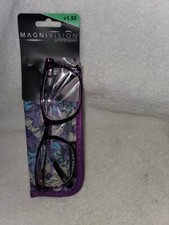 MAGNIVISION BY FOSTER GRANT 1.50 READING GLASSES WITH CASE PURPLE