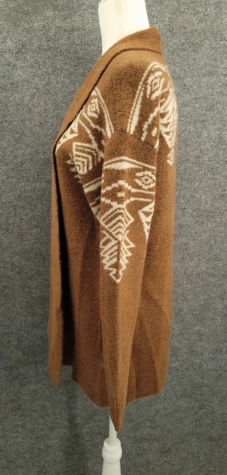 Cárdigan Denim & Co para mujer XS frente abierto chal cuello marrón tejido azteca Foto 4 de 4