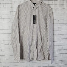 Esprit Men’s Striped Button Down Shirt L Regular Fit Cream Brown - 2 Rips Back