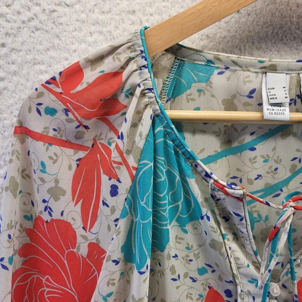 Ming Mango 衬衫女式 6 多色花卉套衫束腰外衣休闲波西米亚 L/S — 第 2/4 张图片