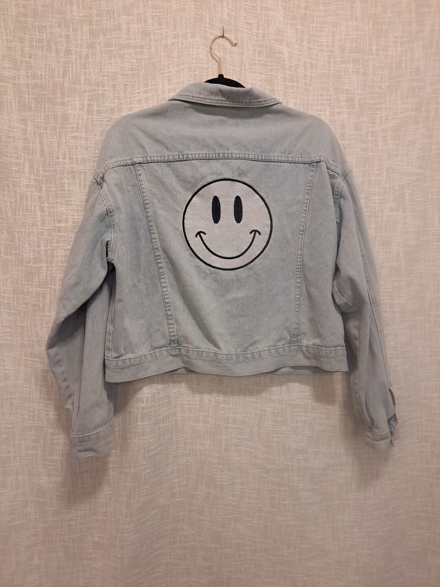 Miss Sparkling Smiley Face Light Blue Short Denim Jacket Size