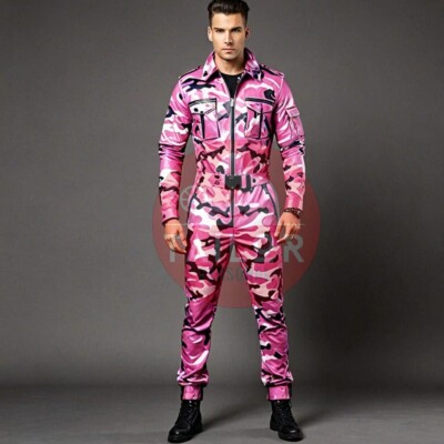 MEN'S GENUINE PINK BLACK WHITE CAMOUFLAGE LEATHER