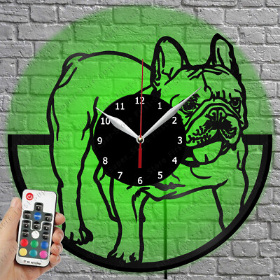 LED Clock French Bulldog Vinyl Record Wall Clock Led Light Wall Clock 2300