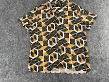 Jacamo Shirt Mens Large Button Up Geometric Short Sleeve Viscose Green Gold N24