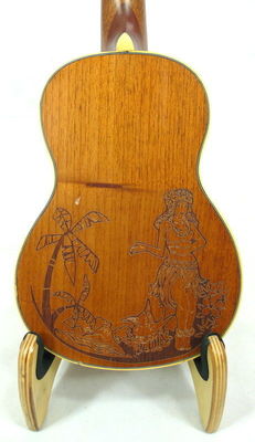 Alulu solid mahogany soprano ukulele, laser Hawaiian girl pattern UMS11