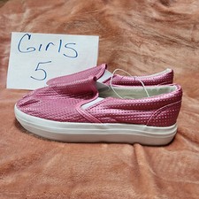 New Girls Size 5 Piper Pink Shiny Dazzle Sparkling Flatform Slip On Shoes NWD