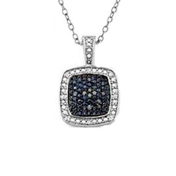 Colgante cuadrado de diamantes naturales blanco y negro chapado en oro blanco de 14 k plata de ley Foto 3 de 4