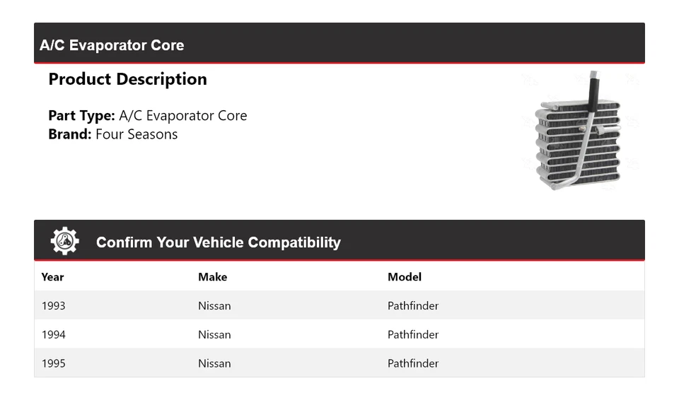 Núcleo evaporador aire acondicionado Nissan Pathfinder 1993-1995 4 estaciones 1994 Foto 2 de 4