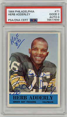 1964 PACKERS Herb Adderley signed ROOKIE card Philadelphia #71 PSA 2 AUTO 8 RC