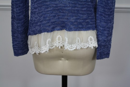 Mudd Sweater Girls 14 Blue Open Weave Lace Trim Pullover - Picture 5 of 6