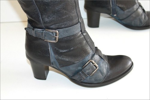 MOSQUITOS Bottes à Talons Cuir Bleu Pétrole et Gris T 37 TBE - Imagen 5 de 16