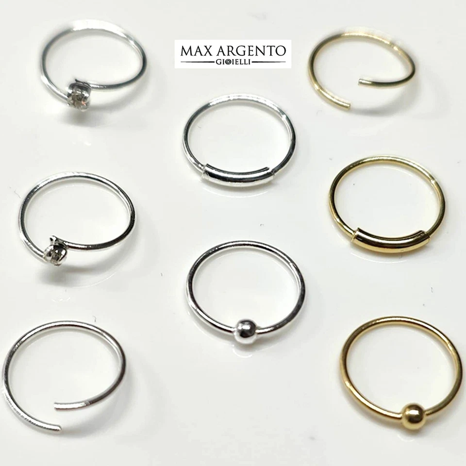 8 PIERCING CERCHIETTO NASO  ARGENTO 925‰ CARTILAGINE TRAGO  ORO & ARGENTO - Immagine 3 di 4