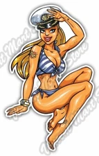Sail Captain Sexy Pin-Up Marine Girl Gift Car Bumper Vinyl Sticker Decal 3.5"X5"
