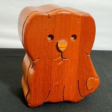Wooden Secret Compartment Puzzle Box Ring  Trinket Box Small Puppy Dog Shaped