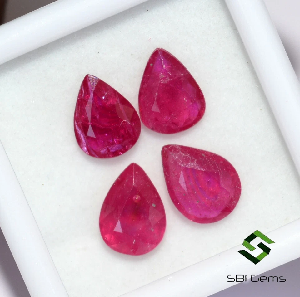 4.70 Cts Natural Ruby Pear Cut 8x6 mm Lot 04 Pcs Reddish Shade Gemstones GF - Image 3 of 4