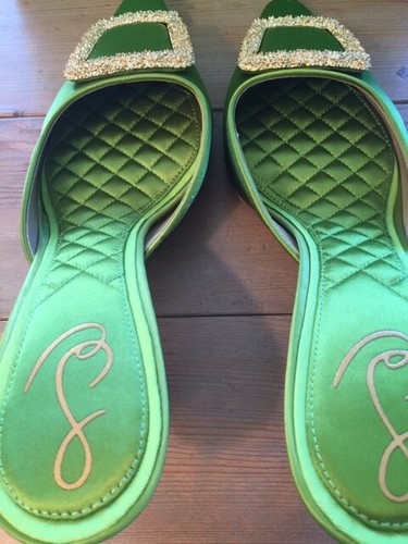 Sam Edelman grass green mules, w/ silver druzy buckle; size 8.5M. New price! - Picture 4 of 10