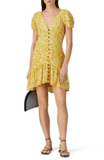 WISH Golden Bloom Floral Crepe V-Neck Short Sleeve Dress Size Medium