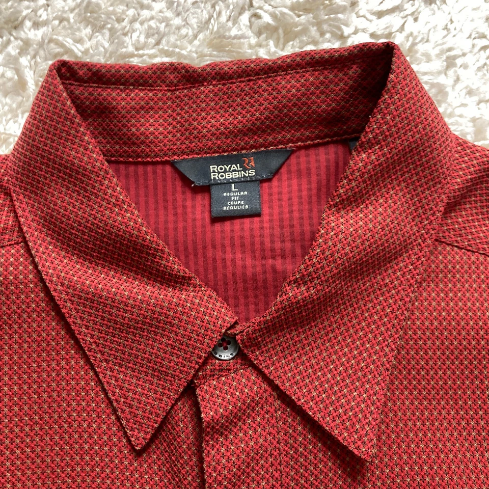 Camisa masculina Royal Robbins grande vermelha ao ar livre modal mistura caminhada botão para cima - Imagem 4 de 4