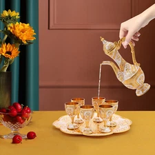 Vintage Turkish Tea Set Luxury Turkish Coffee Set with Pot&6 Cups for Home Decor