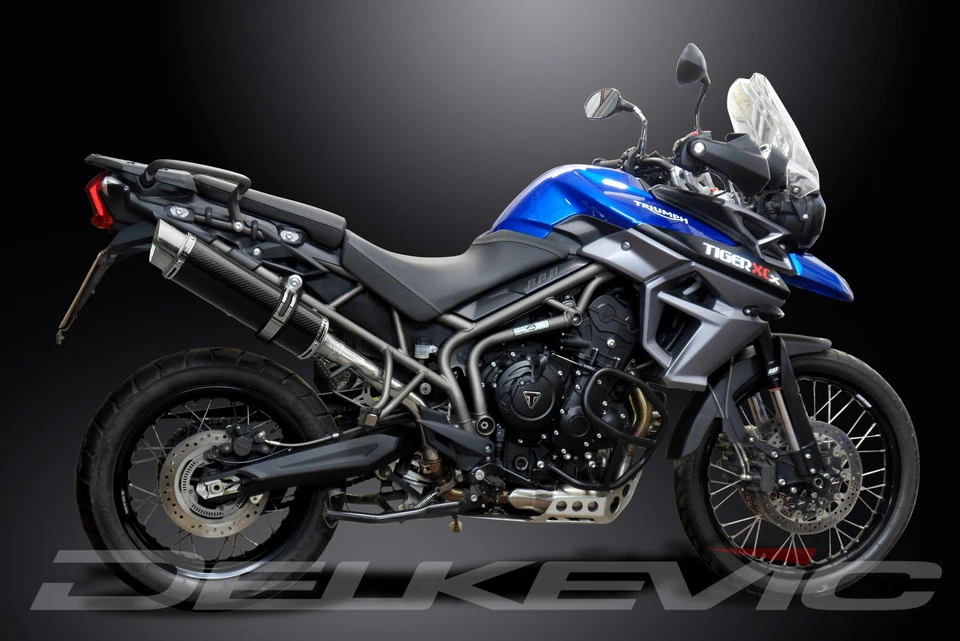 Triumph Tiger 800 XC 2011-2019 Kit de silenciador de escape de carbono redondo de 14" sin cordones Foto 4 de 4