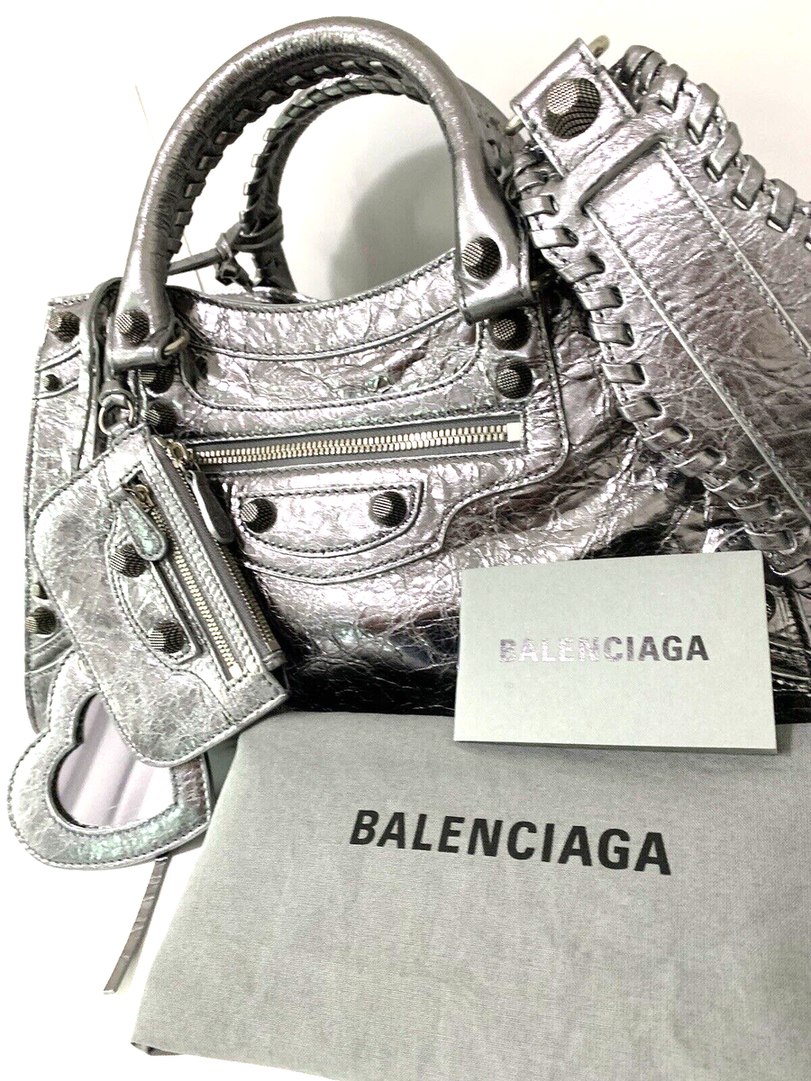 Balenciaga Le City Medium Silver Leather Shoulder Bag New