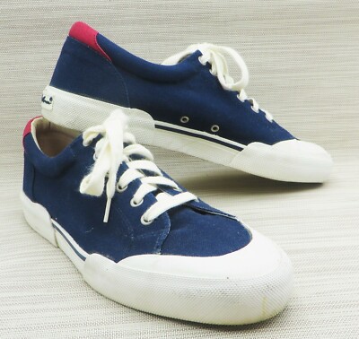 Vintage EDDIE BAUER Preppy Canvas Boat Deck Nautical Shoes Navy Blue Men's 