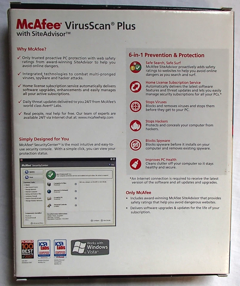 McAfee Virus Scan Plus Site Advisor CD for Windows 2007 Vintage Software - Image 2 of 4