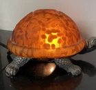 Vintage Turtle Gold Accent Lamp Amber Glass Shell Night Light, Tiffany Style