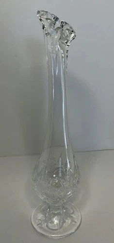 Fenton Swung Clear Glass Bud Vase With Strawberries & Leaves