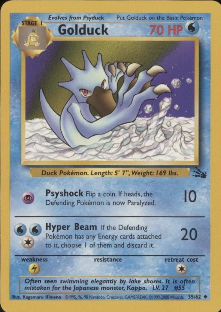 Golduck Non-Holo WOTC Pokemon Card 35/62 Fossil Set EXCELLENT