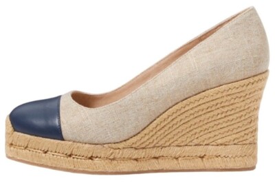 Jack Rogers Womens Palmer Cap Closed Toe Wedge Tan Blue Size 8.5 Defected