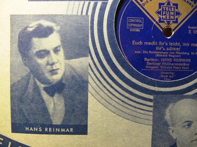 1934 HANS REINMAR Picture Sleeve Wagner MEISTERSINGER Euch macht Ihr TELEFUNKEN