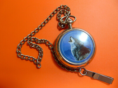 Westminster Pocket Watch With Fob - Howling Wolf  - Signed Al Agnew-New Battery