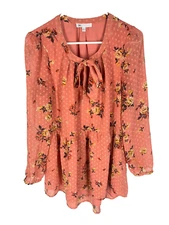 DANIEL RAINN Top PM Pink Swiss Dot Peplum Boho Ditzy Fairy Cottage Summer Blouse