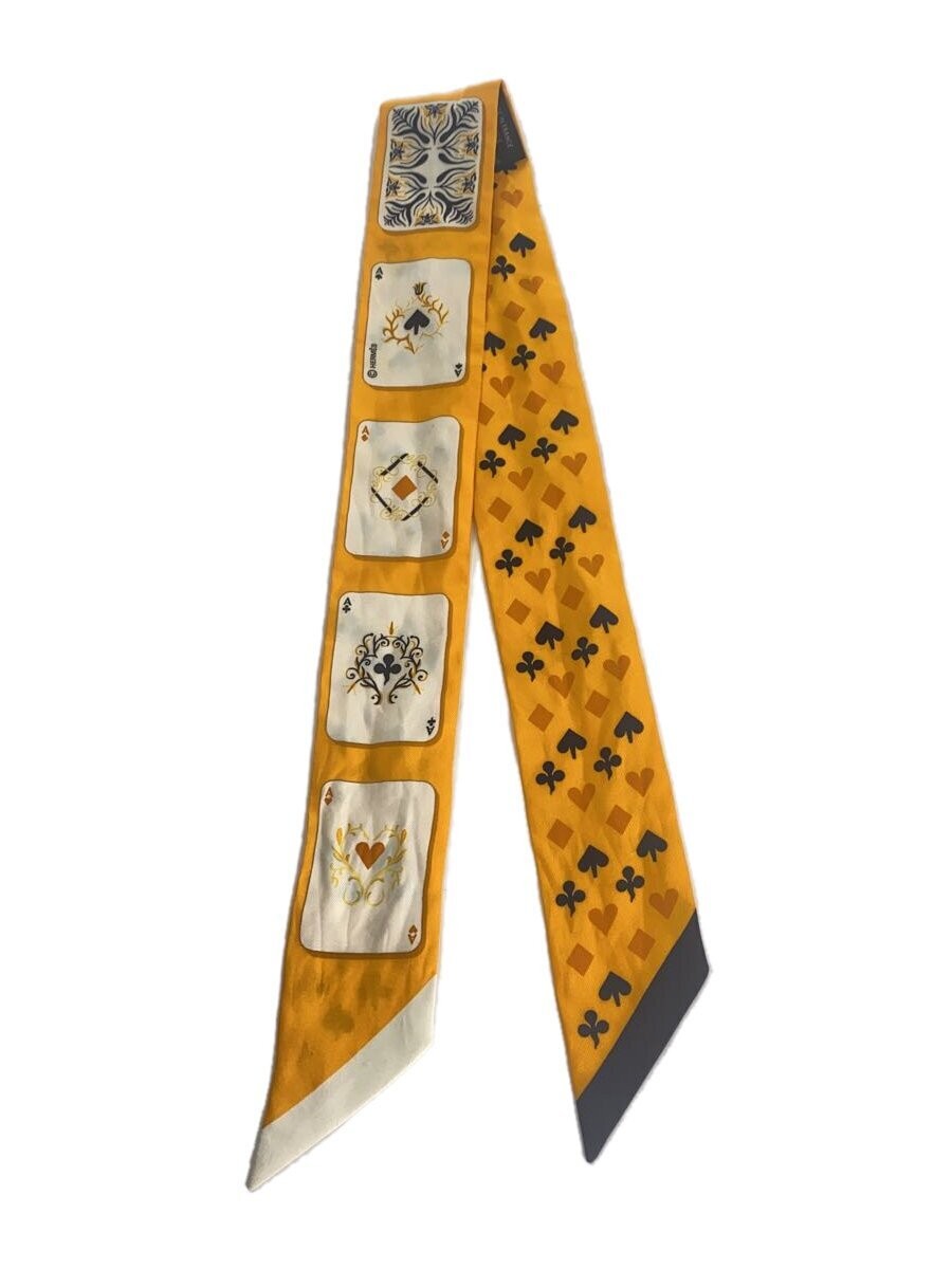 HERMES Silk Scarf Orange Jeu de Cartes Design